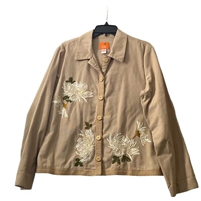 Chaqueta con botones bordada floral Hearts Of Palm para mujer grande 100 % algodón tostado Foto 1 de 4