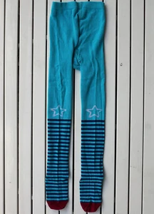 Jako-o Strumpfhose Gr. 116 / 122 seegrün türkis geringelt Stern Knie Baumwolle - Bild 1 von 7