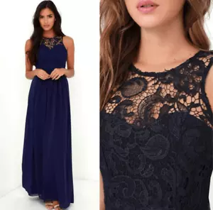 Lulus Size Medium Oak Elk Navy Blue Maxi Prom Long Formal Dress Gown Military Ba - Picture 1 of 16