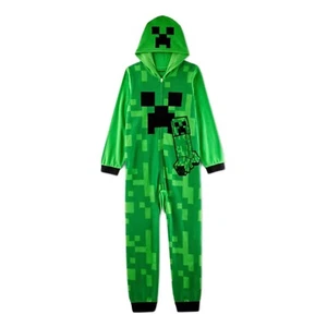 Minecraft Creeper Kids Green Hooded Fleece Costume Fleece Pajama Sleeper - Picture 1 of 8