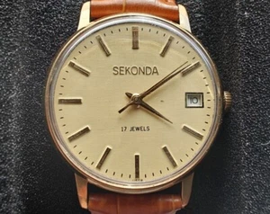 Vintage Mens Sekonda Gold Tone Mechanical 17 jewel Date Watch - Picture 1 of 6