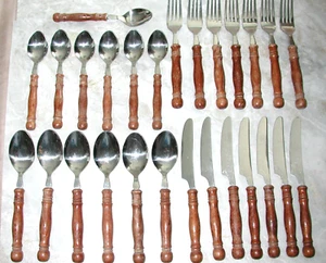 Lot of 27 Lifetime Cutlery Stainless Taiwan Old Homestead Wood Handle Flatware - Picture 1 of 7