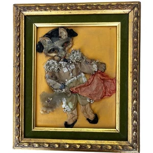 Vintage Collage Mischtechnik Wolf Matador Stierkämpfer signiert Ellen P. 13" x 12" - Bild 1 von 15