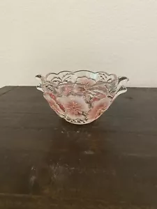 Mikasa Studio Pansy Bouquet Frosted Pink Glass Flower Dish Compote Center piece - Picture 1 of 6