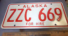 Alaska FOR HIRE License Plate 1976 Issue number ZZC 669, MINT plate, never used