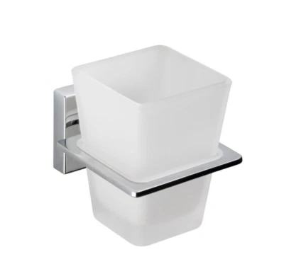 Croydex Flexi-Fix Frosted Glass Square Bathroom Tumbler & Wall Mount - Cheadle  - Image 1 of 4