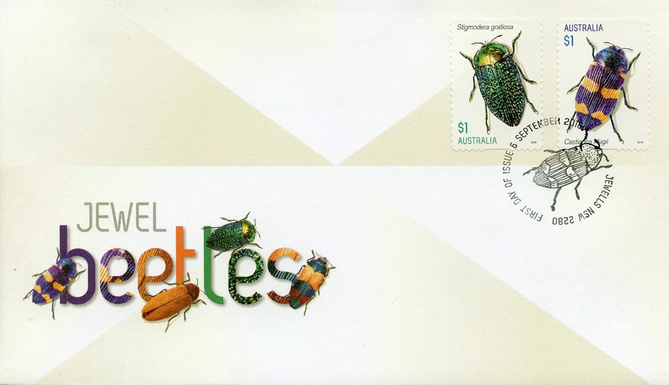 Australia 2016 FDC Jewel Beetles 2v S/A Set Cover Beetle Insects Stamps - Image 1 of 1