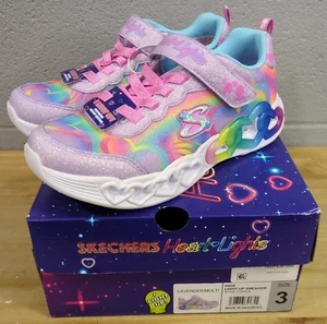 Skechers Heart Lights Kid's Size 3 Light Up Sneakers Lavender/Multi (17265LS) N4 - Picture 1 of 16