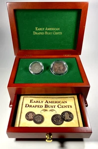 Early American Draped Bust 1Cs 1803 Large Cent & 1808 Half Cent in Display RC531 - Picture 1 of 12