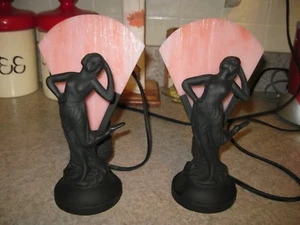 Vintage Set Silhouette Bedroom Table Lamps With Glass Shade Free Shipping - Picture 1 of 11