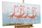 KunstLoft® Peinture acrylique sur toile 'Flamingo Clique' | 120x60cm