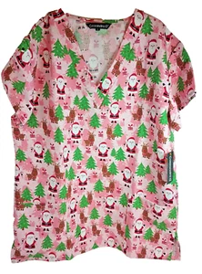 Santa Christmas Scrub Top S Cassandra O 2 Hem pockets New - Picture 1 of 7