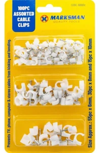 CÂBLES RONDS CLIPS assortis lot de 100 pinces murales blanches mixtes cordon de fil support de rangement - Photo 1/10