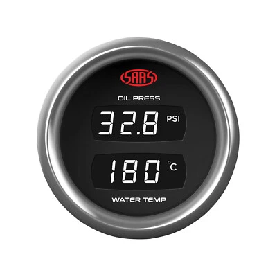 SAAS DUAL DIGITAL GAUGE OIL PRESS 140 PSI WATER TEMP 40-120c DIMMABLE 52mm TRAX - Image 1 of 4