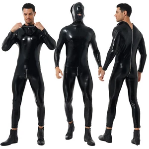 Body uomo manica lunga effetto bagnato tuta pelle catsuit sexy club-wear - Foto 1 di 23