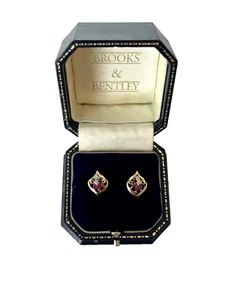 1991 Ruby and Diamond Earrings 9ct Gold Ruby Diamond Stud Vintage Earrings - Picture 1 of 16