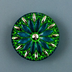 COLORFUL CZECH GLASS BUTTON - Picture 1 of 4