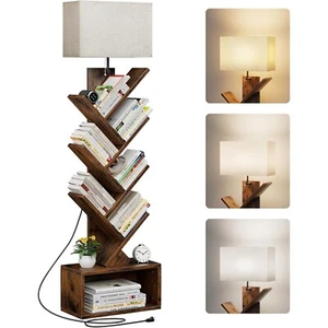 6 Tier Tree Bookshelf with Light, Modern Floor Standing Bookcase with Storage - Picture 1 of 7