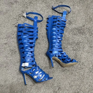 Breckelle's Diva 31 S Gladiator Knee High Open Toe Strappy Sandal Blue Boots 7.5 - Picture 1 of 19