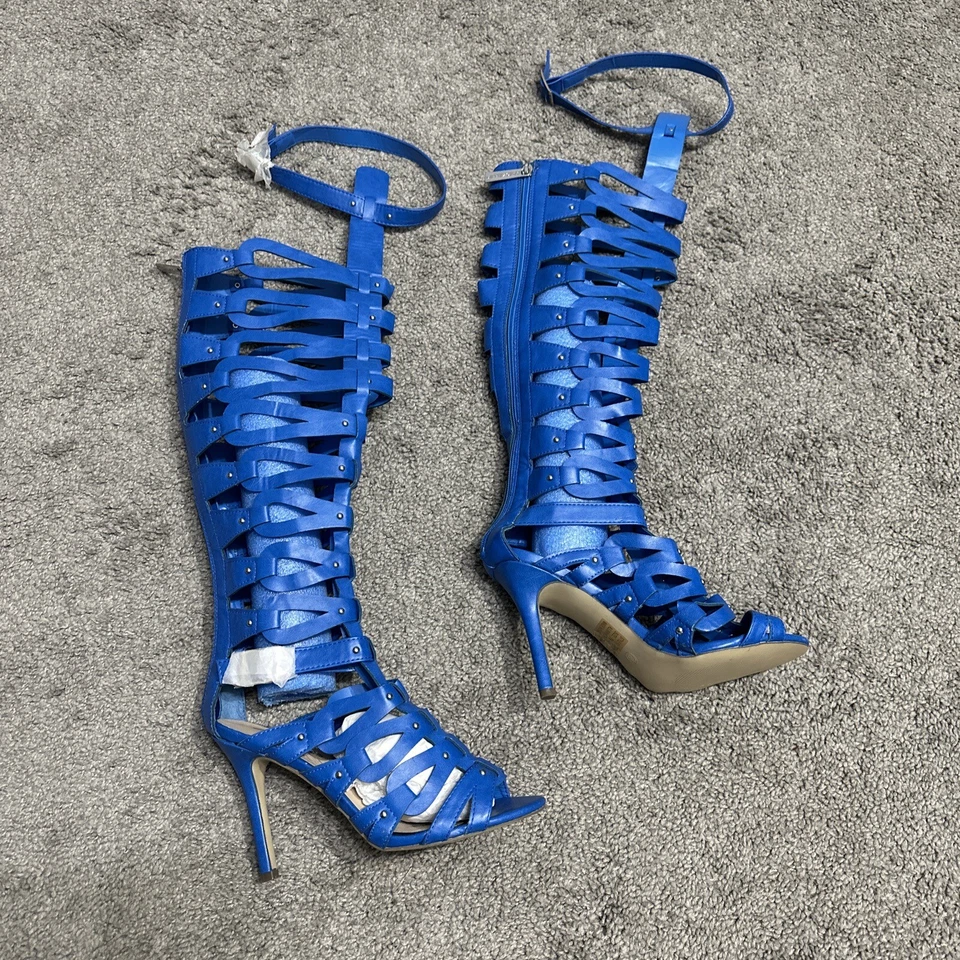 Breckelle's Diva 31 S Gladiator Knee High Open Toe Strappy Sandal Blue Boots 7.5 - Image 1 of 4