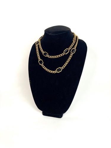 SAINT LAURENT (YSL) Collana Yves Saint Laurent anni 70 oro vetro nero iconica YSL lunga passerella designer