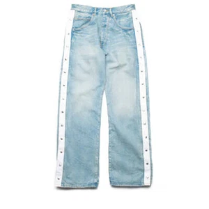 $345- PURPLE BRAND P066 TEARAWAY SIDESNAP Light Indigo BAGGY WIDE LEG JEANS - 30 - Picture 1 of 4