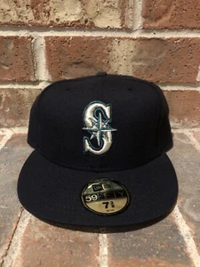 Vintage New Era 7 3/8 Seattle Mariners Made in USA 59Fifty Fitted Hat Black UV - Picture 1 of 7