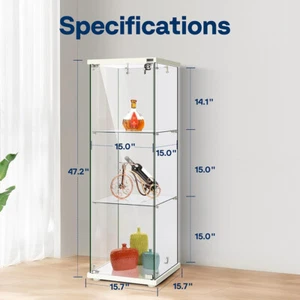 3/4-Shelf Glass Display Cabinet Glass Curio Cabinet Trophy Case Bookshelf & Lock - Picture 1 of 14