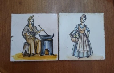 ANTIGUO Arte Europeo Italia Dama Cerámica Porcelana Azulejos Pintados a Mano Salvamento Foto 1 de 4