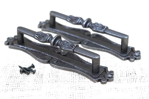 2 Handles Cabinet Pulls Door Handle Natural Iron Large Hardware Vintage Silver Cover