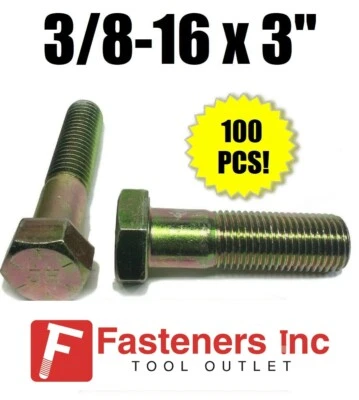 BRIGHTON BEST (Qty 100) 3/8-16 x 3" Hex Bolt Zinc Plated Grade 8 Cap Screw Partial Thread
