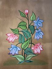 Indisch Rosa & Blau Blumen Handgefertigt Miniatur Malerei Kunst Auf Papier