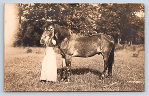 Vintage RPPC Hidden Woman Posed Behind Horse Equestrian Farm T30 - Picture 1 of 2