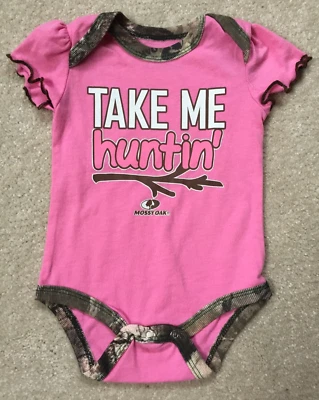 Mossy Oak Baby Girl Pink & Camo One Piece 0-3 Months Take Me Huntin" FREE SHIP - Image 1 of 4
