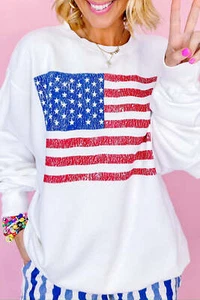 White American Flag Graphic Drop Shoulder Loose Sweatshirt - Picture 1 of 8