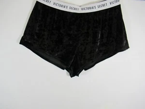 Victoria's Secret Velour Shortie Shorts Women Medium Black Spellout Velvet - Picture 1 of 6