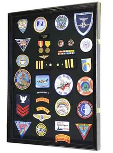 Pin Medal Display Case XL Badge Patch Flag Black Wood Military Rack Shadow Box - Picture 1 of 14