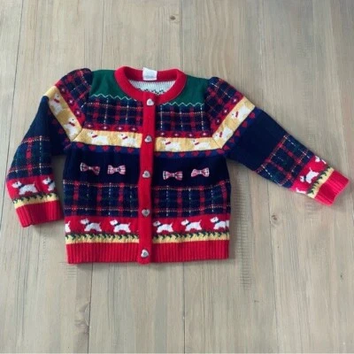 Cárdigan Suéter Bebé 24M Azul Marino Rojo Amarillo Corazón Botones Scottie Perros Arco Foto 1 de 4