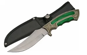 Jade Gentleman Hunting Knife 10" Stainless Steel Blade Green Wood Handle - Picture 1 of 3