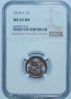 1918 S NGC MS65BN Brown Lincoln Wheat Cent - Image 1 of 2