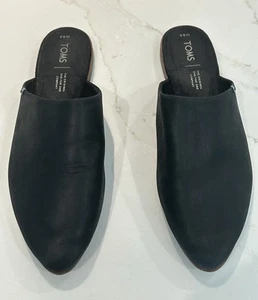 TOMS Black Leather Jade Mule Slip On 9.5 Women's - GUC - Picture 1 of 5