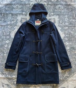 Levis Duffel Coat Jacket Men Small Navy Wool Blend Quilted Zipper Toggle Pockets - Picture 1 of 23
