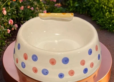 Cuenco italiano de cerámica pintado a mano para perros con hueso y lunares 3D | Plato para cachorros Foto 1 de 4