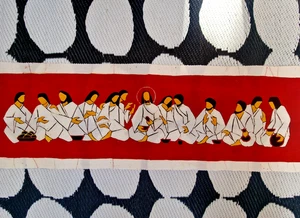 Tapiz de tela serigrafiado vintage 'Jesús Última Cena' colgante de pared años 60 *** - Imagen 1 de 11