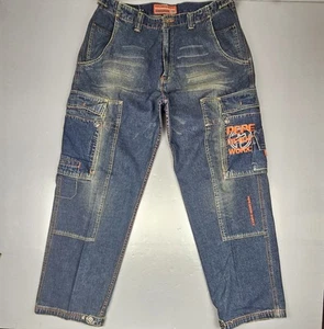 Pepe Jeans London Mens 38x32. Vintage Blue Baggy Wide Leg Cargo Hip-Hop - Picture 1 of 10