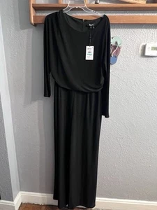DKNY Jumpsuit Womens Size 16 Black Long Sleeve Zip Tapered Leg - Picture 1 of 7