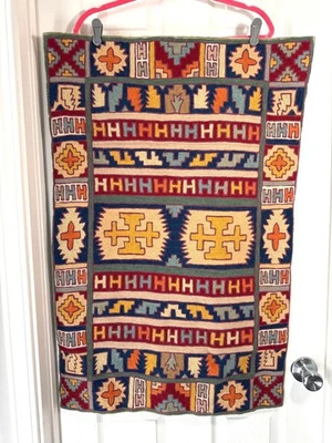 Handwoven Rug Vibrant Southwestern Geometric Pattern 22" x 36" - Image 1 of 4