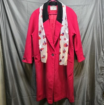 VTG International Scene Womens Size 6 WOOL RED Trench Coat Double-Breasted Scarf - Image 1 of 4