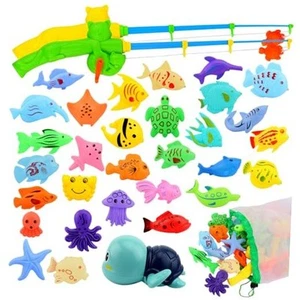 Magnetic Fishing Pool Toys Game, Water Table Bathtub Bath 2 fishing rods + fish - Picture 1 of 8