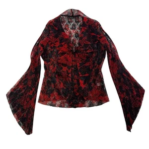 Vintage L Large Y2K Whimsigoth Babydoll Sheer Mesh Top 2 Fairy Grunge Red Black - Picture 1 of 11